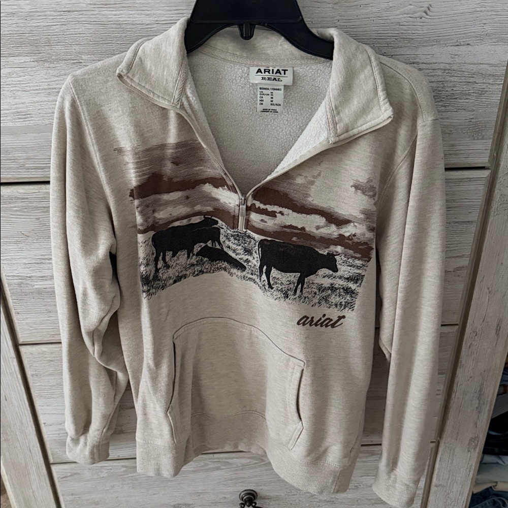 Ariat Women’s Cream Zip-Up Sweater with Western Motif